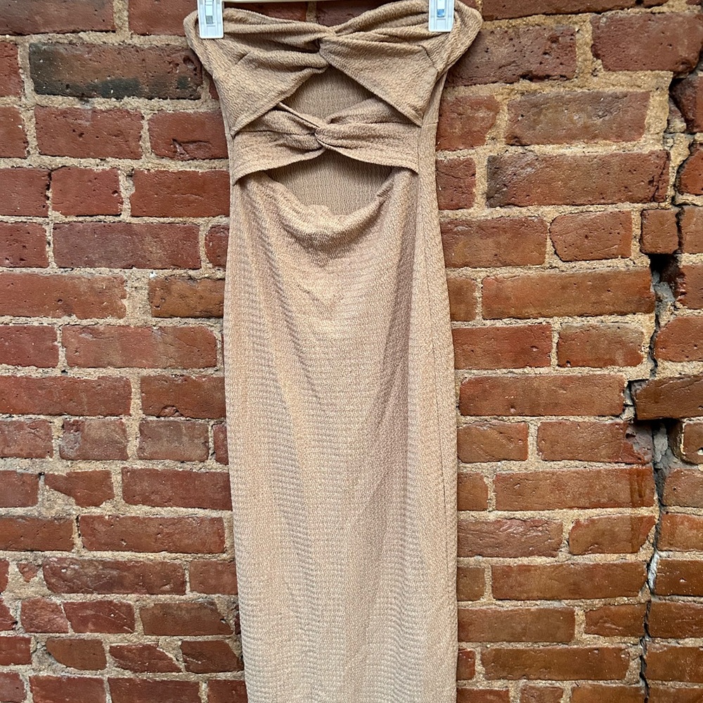 Tan Strapless Tube Knot Dress